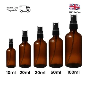 Amber Glass Fine Mist Atomiser Spray Bottle Refillable 10ml - 100ml